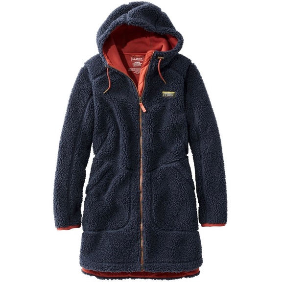 Women's L.L. Bean Mountain Pile Sherpa Fleece Coat Navy Small - Picture 2 of 7